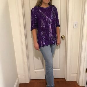 Vintage 80s Scala purple sequined top. Size small